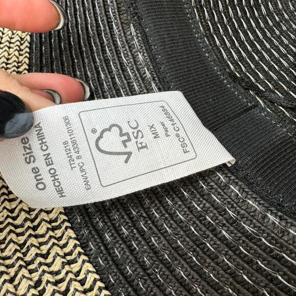 NWT Time and Tru Black Striped Packable Adjustable Floppy Straw Hat One Size - Picture 5 of 8